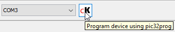  COM Select and cK Icon in MPLAB X